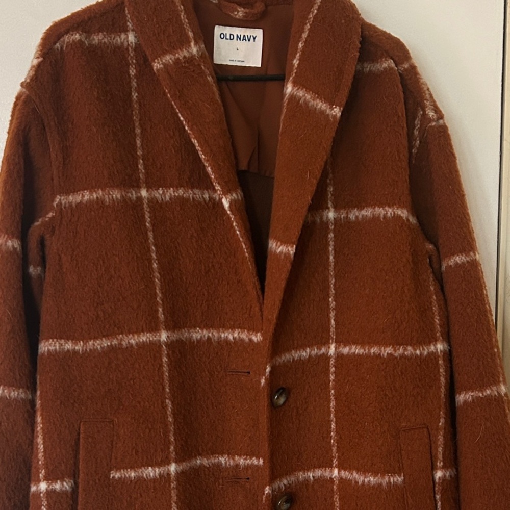 Old Navy women’s Rust Plaid Pea Coat